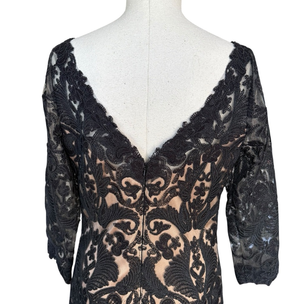 Tadashi Shoji Black Corded Embroidery Tulle 3/4 Sleeve Lace Dress Evening 12 - Picture 5 of 16